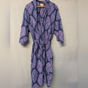 Women's Floral Pattern Kimono Robe - Navy & Lavender